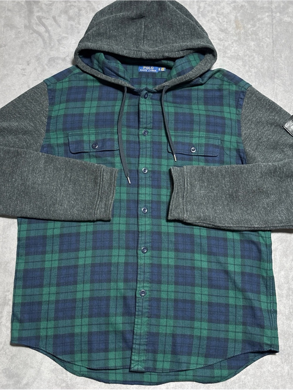 Polo by Ralph Lauren Green & Navy Plaid Hooded Flannel Shirt Jacket